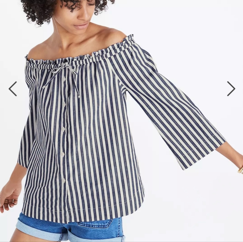 Madewell Shimmer Stripe Off-the-Shoulder Top - XS